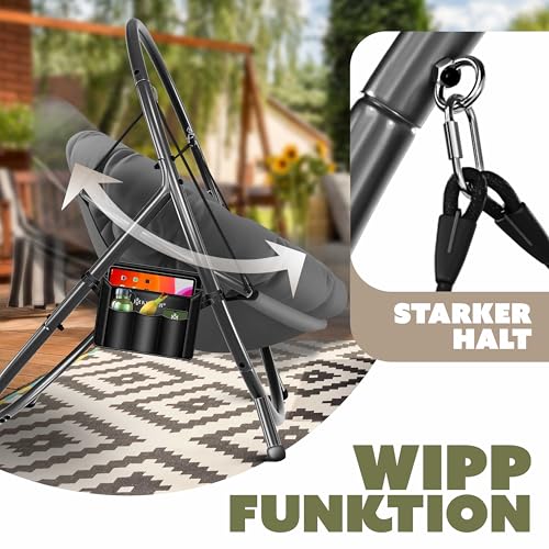 KESSER® Hängesessel mit Gestell Bali Hängeschaukel Hängestuhl bis 150kg für Indoor und Outdoor + Kissen & Seitentasche Hängekorb Stahlgestell & Schaumstoff Sitzpolster 5