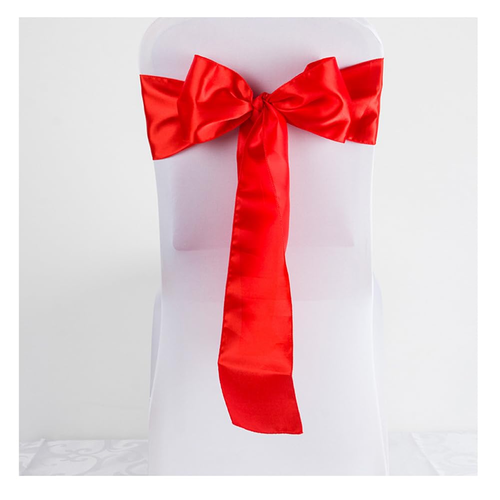 Yurosiay Satin Chair Bows 17 x 275 cm Wedding Decoration Chair Sash Bow Ties Satin Sashes Chair Bows for Wedding Banquet Birthday Party Hotel Home Red Pack of 50