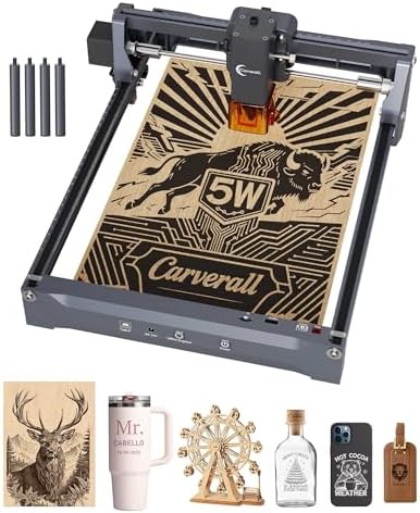 Laser Engraver, Carverall K15 Pro 5W Laser Engraving Machine for Beginners DIY High Accuracy 200x300mm (Near A4) Portable CNC Laser Cutter for Wood Coated Metal Acrylic Leather, 5000mW, Class 1