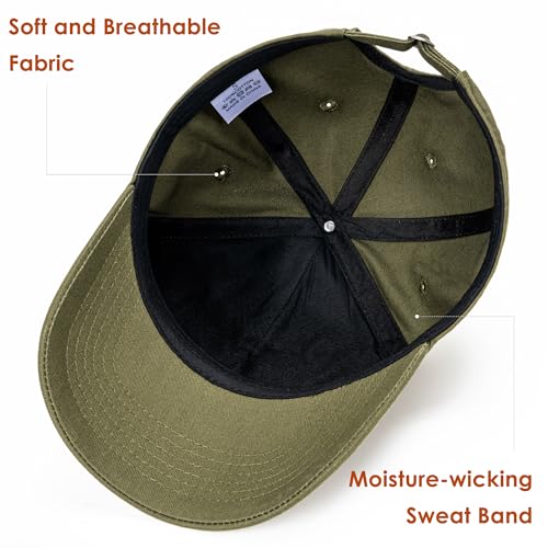 American Flag Baseball Cap for Men Women Exquisite Embroidery Low Profile Washed Cotton Baseball Hats Adjustable Golf Dad Hat (Olive Green)