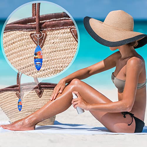 Taiyin 24 Pack Surfboard Keychains PVC Surfboard Backpack Keychain with Beach Coconut Tree Patterns for Backpack Purse Luggage Luau Beach and Pool Parties Surf Party Supplies