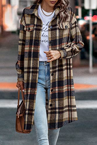 Image of PRETTYGARDEN Womens Plaid Shacket Jacket Flannel Shirts