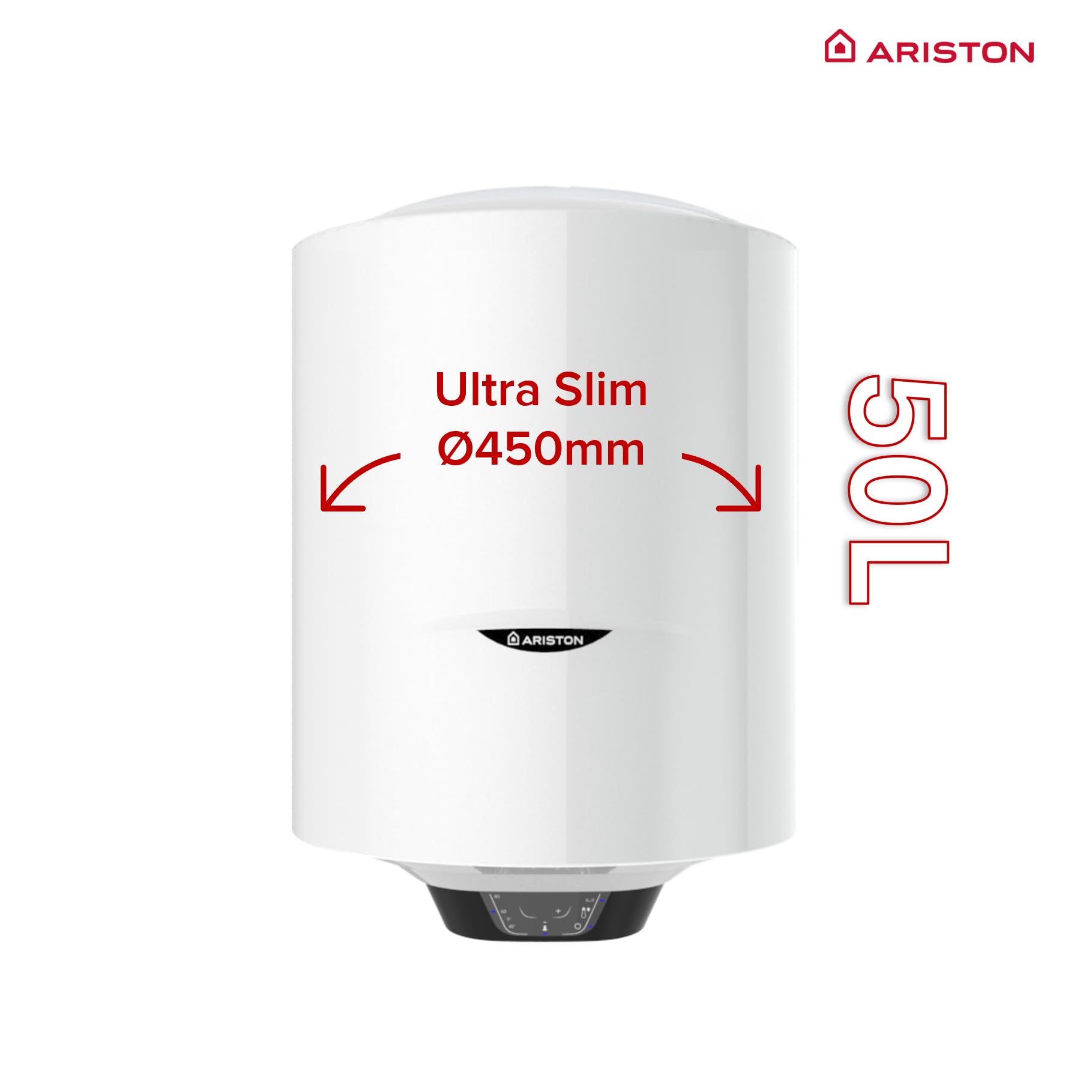 Ariston PRO 1 ECO, Scaldabagno elettrico verticale da parete 50 litri, diametro 450 mm - 15% di risparmio con la funzione Eco Evo - Progettato e realizzato per essere installato in Francia, Bianco