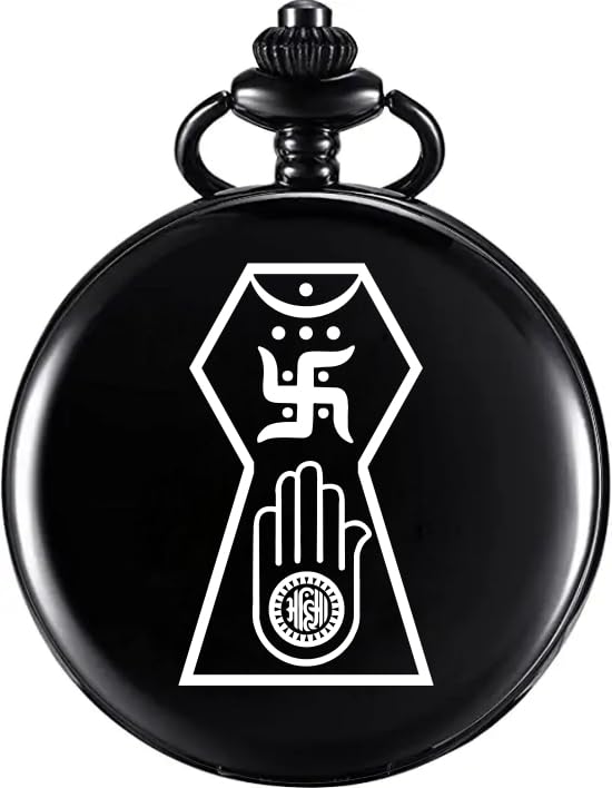 Image of Vintage Gandhi Style Pocket Watch with Engraved Designs & Messages Royal Black Analog for Men Women & Kids Includes Key Ring for car or Bike Keys Ideal Gift