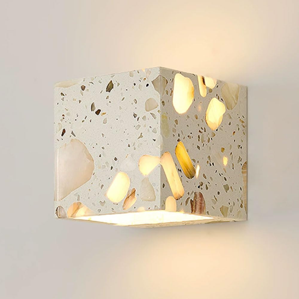 ZGDHWCR Nordic Industrial Style Square Wall Light, Natural Stone Wall Sconce, Hard Wire Connection Terrazzo Wall Lamp, Dining Room Bedroom Staircase Decorative Lighting Fixtures