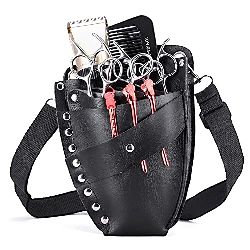 Noverlife PU Leather Hairdresser Scissor Pouch Holster with Belt, Professional Salon Hairdressing Pouch Holster Barber Scissor Comb Holder Case with Adjustable Strap