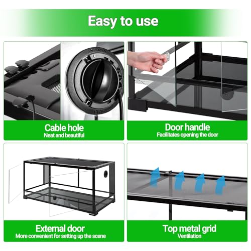 Image of REPTI ZOO 50 Gallon Reptile Glass Tank Terrarium 2 in 1 Side Meshes and Side Glasses Double Hinge Door with Screen Ventilation Tempered Glass 36 inch x 18 inch x 17.75 inch