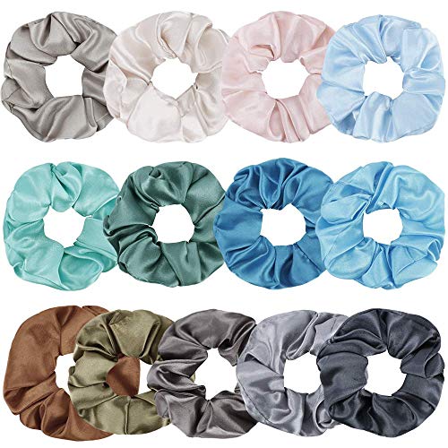 Habbi 13pcs premium Satin Hair Scrunchies, Elastic Hair Bobbles Hair Tie Ropes Scrunchies for Women Girls Hair Accessories- 13 Assorted Colors Scrunchies