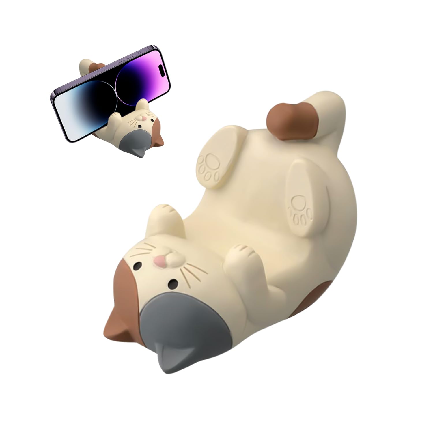 Wufgwbd Off White Cat Mobile Phone Holder In Supine Position - Cute Cartoon Desktop Ornament And Accessory