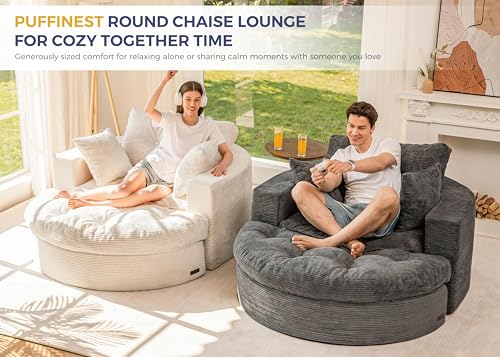 Image of MAXYOYO Modular Sectional Chaise Lounge Sofa, Round Upholstered Lounge Chair with Ottoman, Comfy Couch with Layered Cushion, Tufted Sleeper Chair for Living Room, No Assembly, Beige