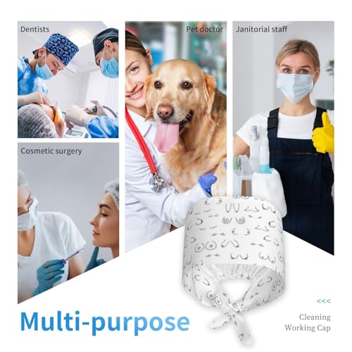 Image of Working Cap Scrub Cap with Sweatband Adjustable Unisex Women Tie Back Hat Nurse Surgical Caps