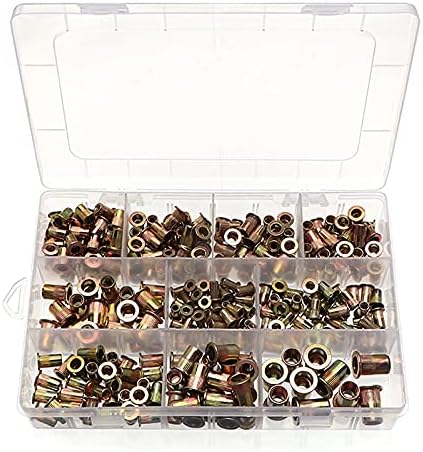 Generic HOT 300Pcs Zinc Steel Rivet Nut Kit Rivnut Nutsert Metric + SAE Flat Head Threaded Rivet Insert Nutsert Cap Rivet Nut - (Color: Photo Color)