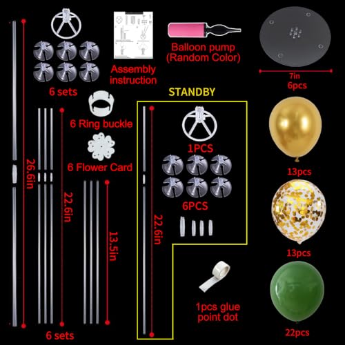 Image of TONIFUL 6 Set Green Gold Balloon Stand Balloon Centerpieces for Table