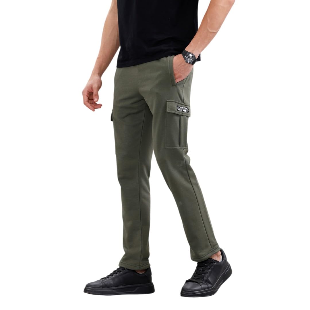 WROGN Men's 320 GSM Cotton Blend Fleece Cargo Joggers | Multi Pocket Utility Design | Regular Fit-picture-39