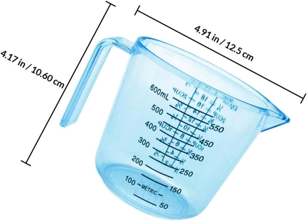 Operitacx 3pcs Plastic Measuring Cups with Scale 600ml Kitchen Baking Liquid Measurement Set for Cooking and Milk, Colorful Pink and Blue Household Measuring Tools