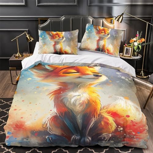 Parure de lit 140x200 housse de couette moderne fox 3D lit simple
