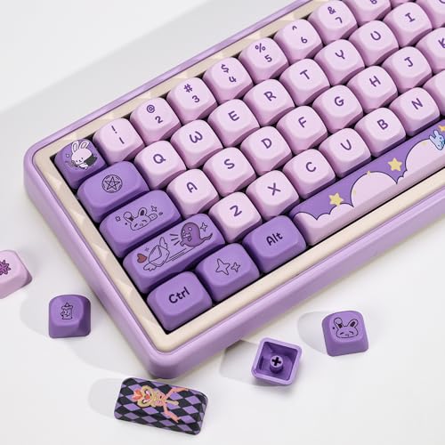 YMKPVR Magic Bunny Keycaps Set,139 Keys KOA Profile Dye-Sublimation Purple Anime Keycaps with 7U/Split Spacebar for Alice/ 61/64/68/84/87/100/104/108 Mechanical Keyboard