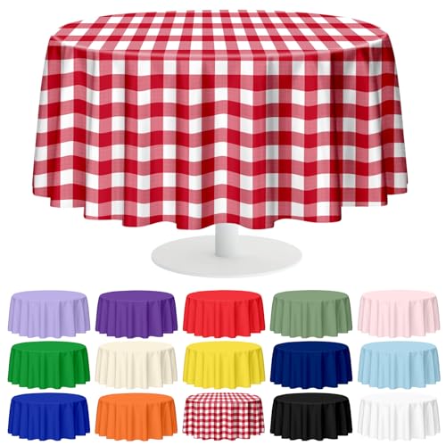 Image of Mulbozy Picnic Table Cover,2 Pcs Red Checkered Round Plastic Tablecloth
