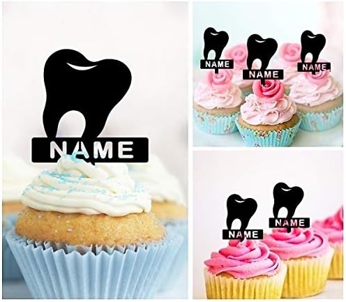 TA1061 Teeth Healthcare Dental Silhouette Party Wedding Birthday Acrylic Cupcake Toppers Decor 10 pcs with Personalized Your Name