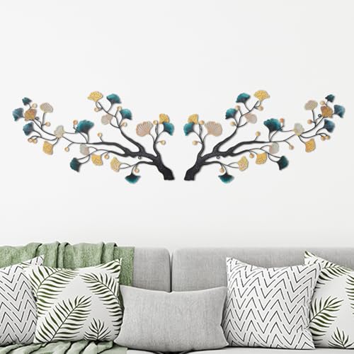 XunYee 2 Pcs Metal Tree Leaf Wall Art Wrought Iron Ginkgo Leaf Wall Decor Hanging Sculptures for Living Room Bedroom Office Modern Rustic Home Decoration 11.81 x 6.3 Inches