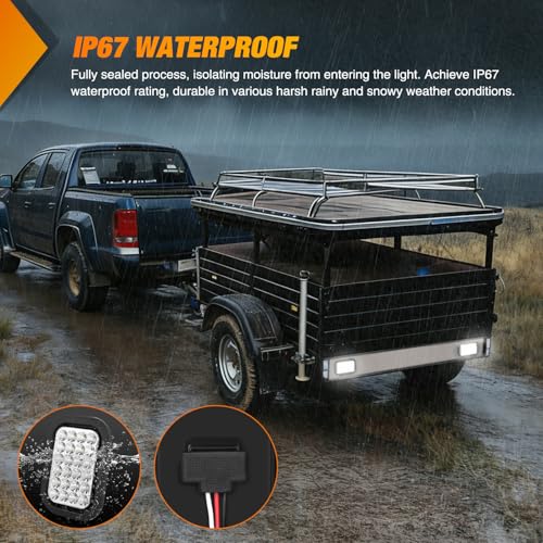 Image of Nilight 5 inch X 3 inch Rectangular Trailer Tail Light 2 PCS White 24 LED