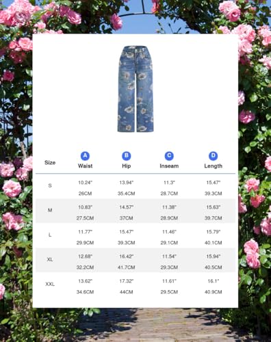 Women's High Waist Straight Jeans Summer Fashion Floral Print Casual Denim2