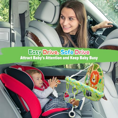 Dr.Rapeti Spielzeug für den Autositz und Autofahrt Baby mit Activity Spielzeug und Spiegel, leichtere Fahrt für Neugeborene