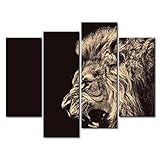 4 Panel Wall Art Painting Roar Lion Pictures Prints On Canvas Animal The Picture Decor Oil for Home Modern Decoration Print for Bathroom