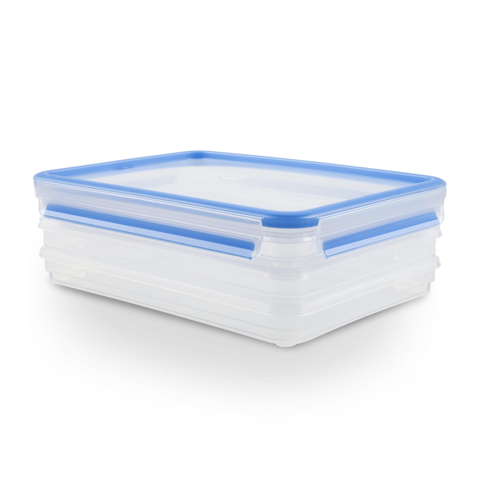 EMSA Clip & Close Frischhaltedosen-Set, rechteckig, 3 x 1 L, Aufschnittboxsystem mit Deckel, Aufbewahrungsboxen, 100 Prozent dicht, spülmaschinen-, gefrier-, mikrowellenfest, Transparent, Blau, 508556