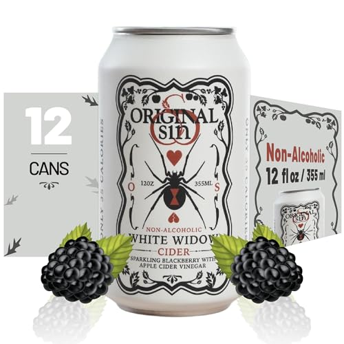 Original Sin White Widow NA Cider - 12oz Prebiotics Low Calorie NA Cider Sugar Free Drinks - Sparkling Apple Cider Vinegar Drink with 25% Fruit Juice - Carbonated Blackberry Cider Non-Alcoholic Drinks