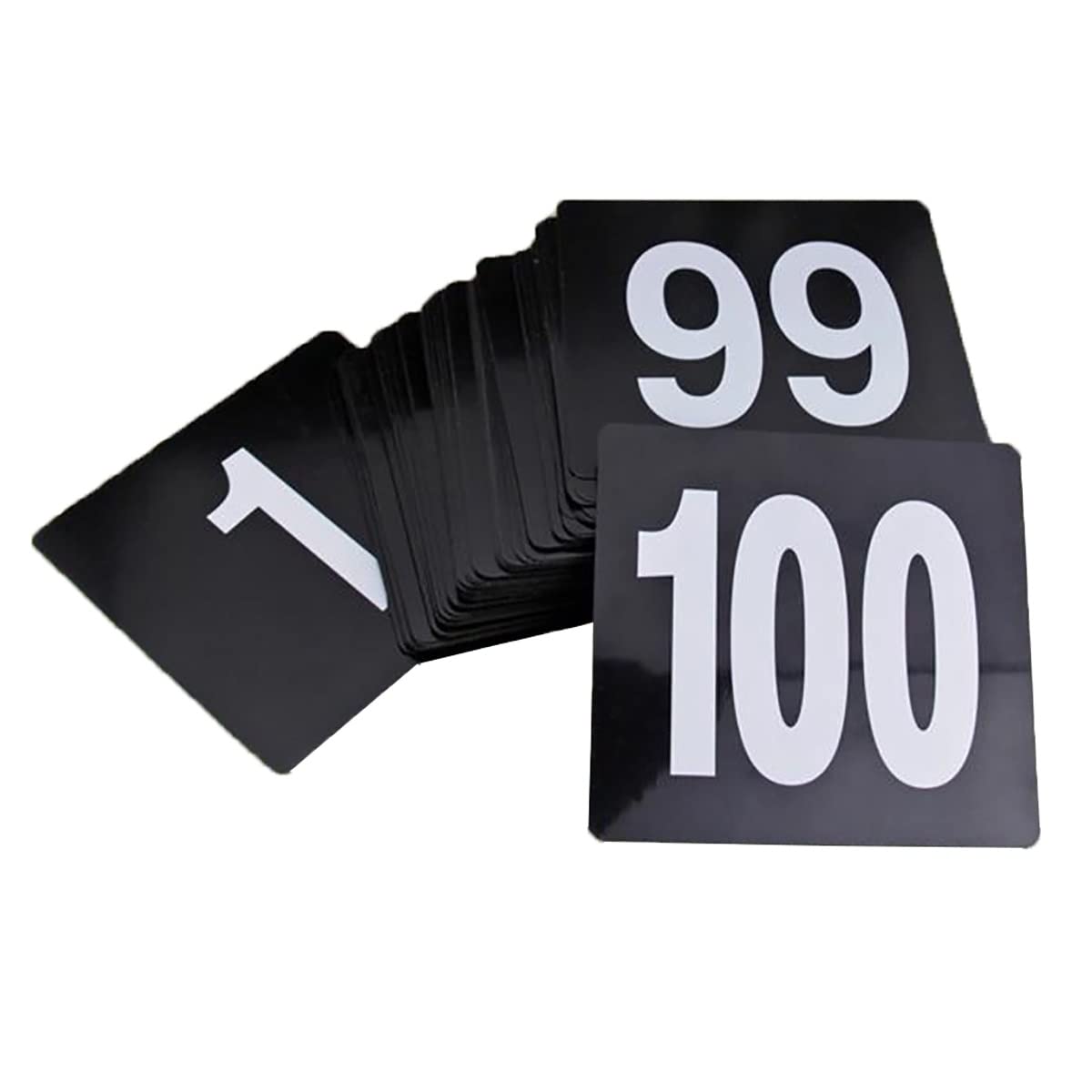 MYUYEE Place Cards,100Pcs Wedding Table Numbers Restaurant, Seat Cards Plastic Black Table Number Signs Durable Square Restaurant Cafe Bar Utensils, 3.9×3.7 Inch