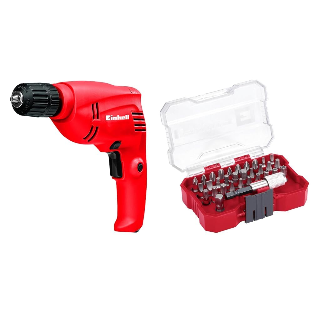 Einhell TC-ED 500, Elektrikli Darbesiz Matkap + Einhell Vidalama uç seti 32 parça, XS-CASE kutu