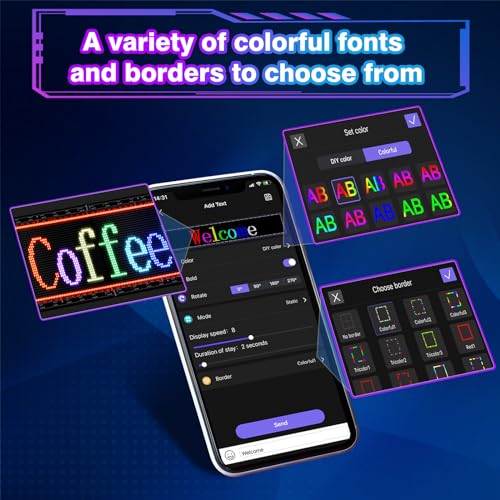 Image of Double Row Programmable LED Signs | Business Scrolling LED Sign | Flexible LED Advertising Sign | Bluetooth APP | Custom Editor Text | for Store Bars Hotel (37 inchx 8 inch)
