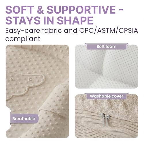 Image of Twins Baby Play Mats for Floor Activity Gym - 5-in-1 Support Cushion Baby Play Mat Tummy Time Mat for Supervised Bonding with Arch, Plush Toys, Flashcards & Developmental Book - Beige