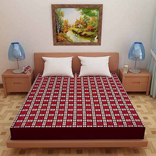 Image of Lithara Water Proof Terry Cloth Printed Mattress Protector 78x66 Inch for Queen Size Bed | Water Resistant Fitted Mattress Cover (Maroon Pack of 1)