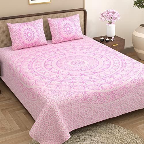 Image of Opulent Collection Double Bedsheet with 2 Pillow Cover | 100% Cotton Bedsheets for Double Bed | Handloom Bedsheet | Size 86x90 inches | King Size (90X102 Inches) (Plum, King)