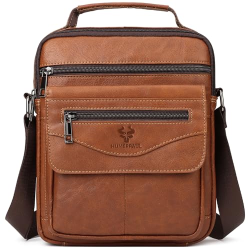 HUMERPAUL Small Messenger Bag for Men Sling Crossbody Shoulder Bag Genuine Leather Handbag Man Purse for Work Business