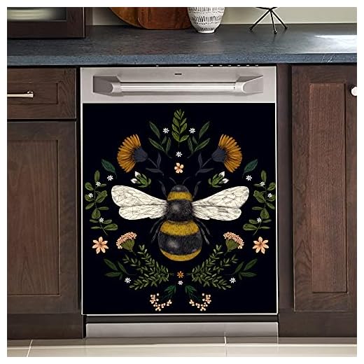 Yosa Kitchen Decor Autumn Bee Dishwasher Cover Magnetic Sticker-Spring Flower Decal Magnet-Wasp Magnetic Dishwasher Door Floral Animal Home Decor Washing Machine, 23x26inch