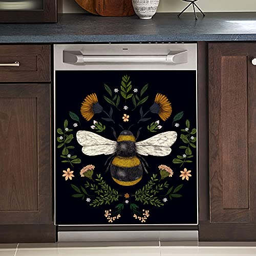 Yosa Kitchen Decor Autumn Bee Dishwasher Cover Magnetic Sticker-Spring Flower Decal Magnet-Wasp Magnetic Dishwasher Door Floral Animal Home Decor Washing Machine, 23x26inch