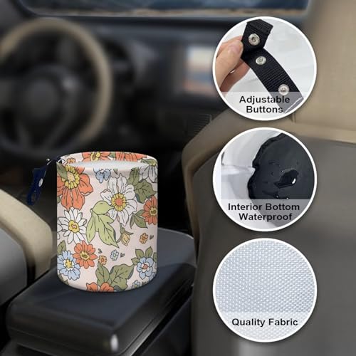 Image of Collapsible Portable Green Car Trash Can With Bags - Flowers & Leaves - Interior Universal