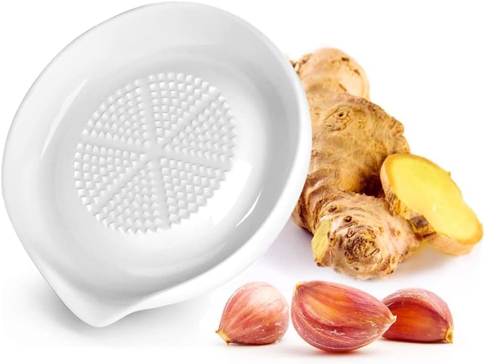 Image of Premium Garlic Grater Plate Mincer Bowl with Collection Dish Manual Ginger Vegetable Crusher Peeler Kitchen Tool Stainless Steel Ceramic Non-Slip Base Ergonomic Handle