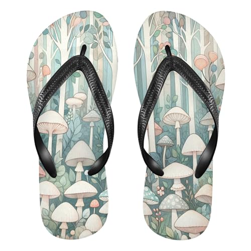 Burbuja Mushroom Forest Flip Flops for Women Men, Soft Thong Sandals Rubber Slippers for Pool Beach Essentials