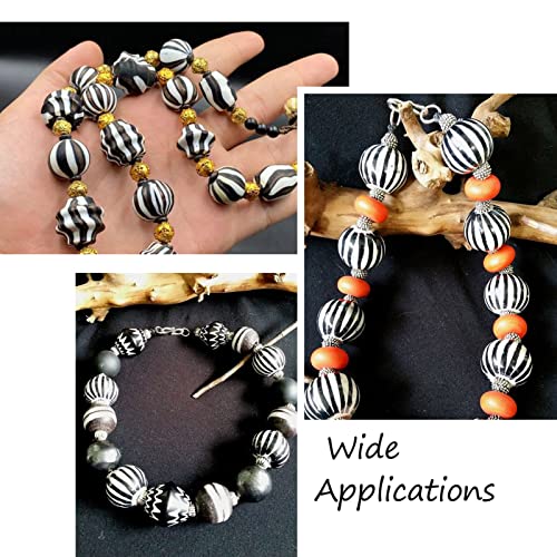PH PandaHall 50pcs Farmhouse Wooden Beads, 16mm, Round, White & Black Stripe, DIY Craft Beads for Garlands & Jewelry - Image 3