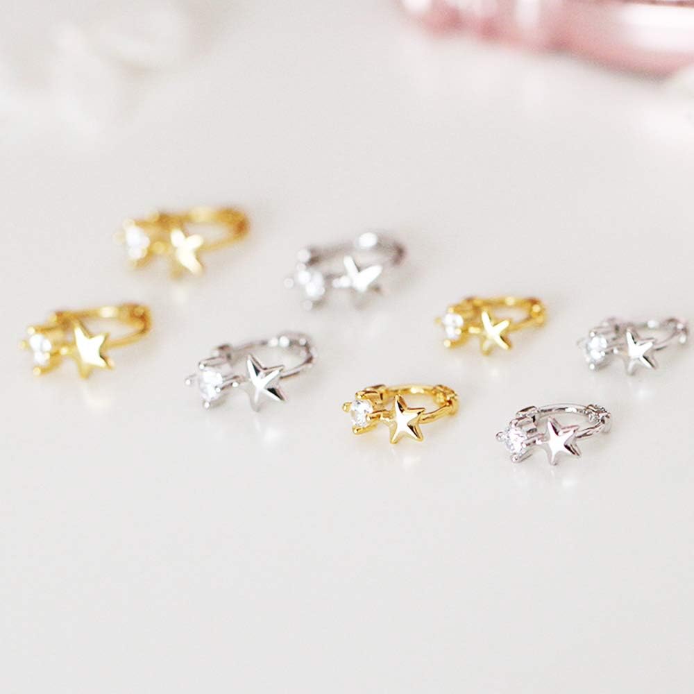Cute CZ Star Cartilage Mini Tiny Cuff Small Hoop Earrings for Women Teen Girls Sensitive Ear S925 Sterling Silver Dainty Tragus Huggie Hoops Sleeper Hooped Hypoallergenic Piercing Jewelry Gifts Bff - Image 3