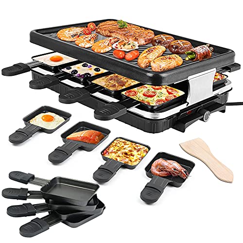 Errum Grill für Electric Raclette Grill Smokeless Bbq Kochen Teppanyaki Grill für 8 Personen, 8 Mini-Pfannen…