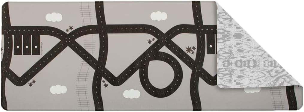 Ruggish Romy Play Runner 5.9 x 2.1 ft - Soft Cushion Reversible Baby Kids Playmat + Interactive Play Map + Waterproof (Warm Grey)