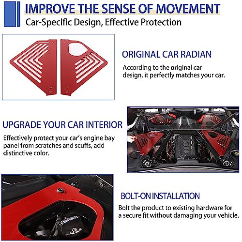 Image of Daeiclru Engine Bay Panel Cover Compatible with Chevrolet Corvette C8 2020-2023, Aluminium Engine Protector Splash Shield, Left Right Engine Case Guards (Red)