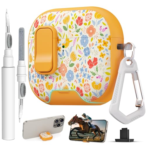 Image of for AirPods 4 Case with Secure Lock Clip in Phone Stand,Floral Girly Style Protective Cover with Cleaning Kit and Carabiner for Apple iPod 4 Generation (Sunshine Petals)