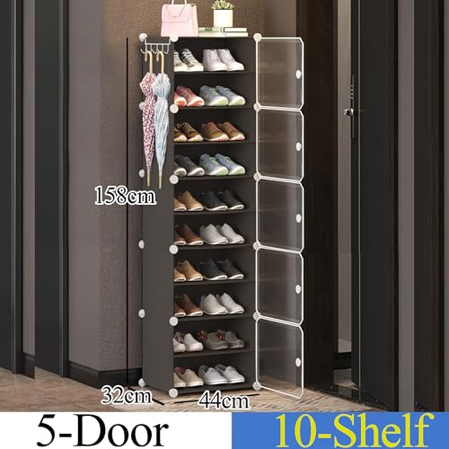 Image of AYSIS 𝟏𝟎 𝐒𝐡𝐞𝐥𝐟 DIY Shoe Rack Box Organizer | Multi-Purpose Plastic Shoe Rack for Home | Home Storage Shoe Rack with Door for Entryway, Chappal Slipper Sandals Shoe Stand【Grey, 10-Shelf-5-Door】