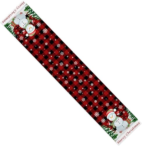 Miniatura 7 de Camino de mesa de Navidad con copos de nieve, lindo camino de mesa de Navidad a cuadros, decoración de mesa de comedor para interiores y exteriores,